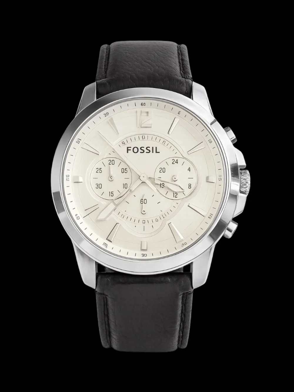 Fossil FS-4647 Chronograph Men's Watch Stainless Steel Cream Dial Leather Strap